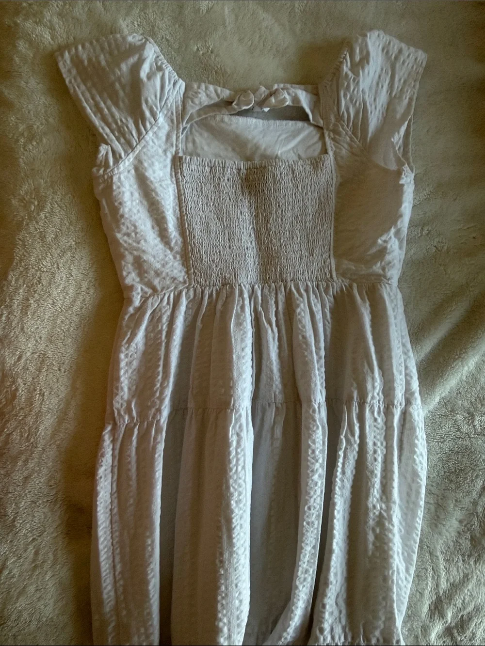 Old Navy White Textured Tiered Girls Dress